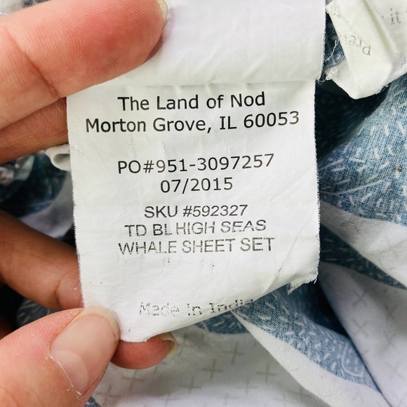 Land of Nod Toddler Bedsheets Blue High Seas Whale Sheet Set Fitted Flat - Picture 5 of 5